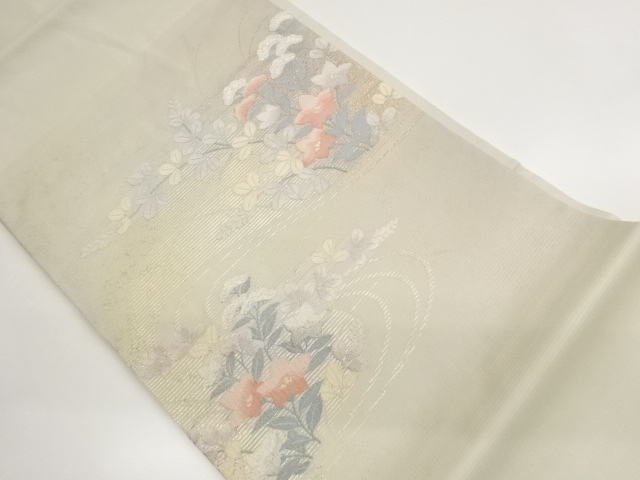 絽流水に秋草模様織り出し名古屋帯